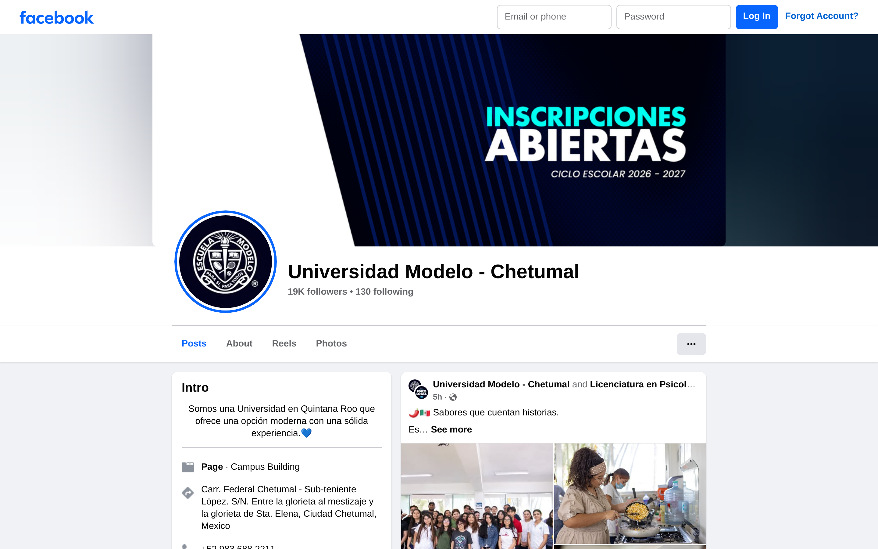 Capturado automáticamente de https://www.facebook.com/umodelochetumal — muro de acceso: así se ve el perfil desde fuera, sin sesión iniciada