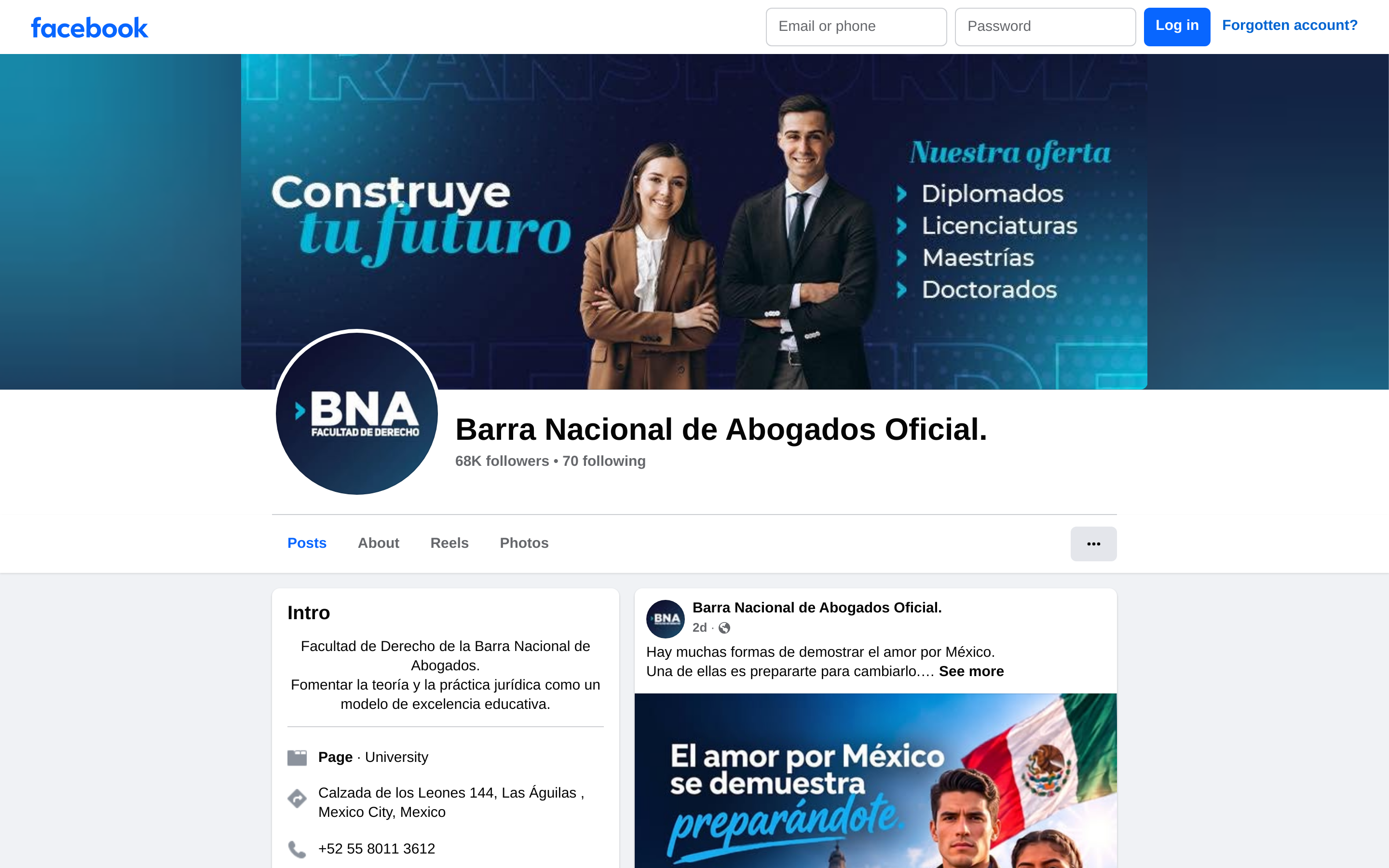 Capturado automáticamente de https://www.facebook.com/FacultadDerechoBNAOficial — muro de acceso: así se ve el perfil desde fuera, sin sesión iniciada