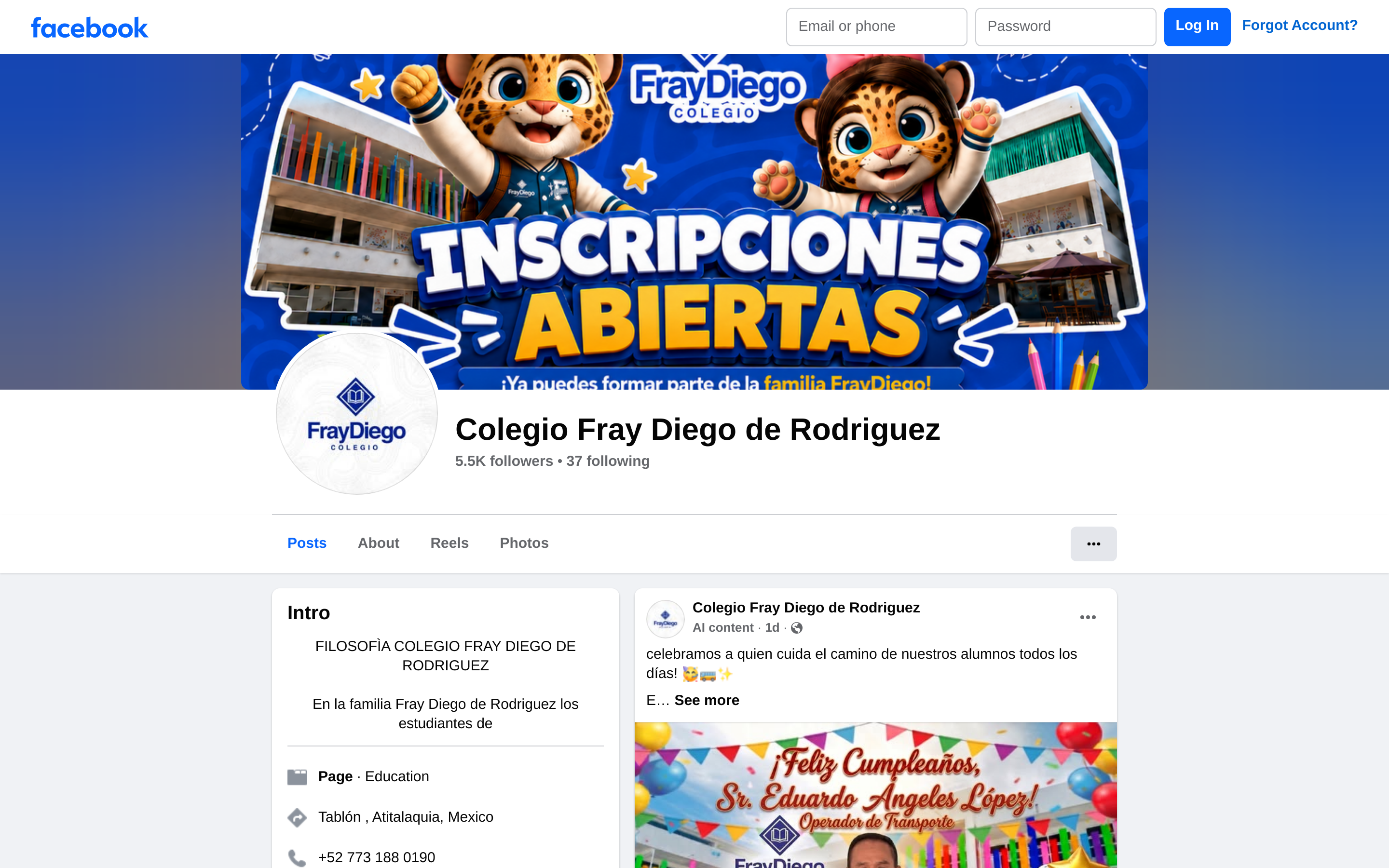 Capturado automáticamente de https://www.facebook.com/p/Colegio-Fray-Diego-de-Rodriguez-100045431631900 — muro de acceso: así se ve el perfil desde fuera, sin sesión iniciada