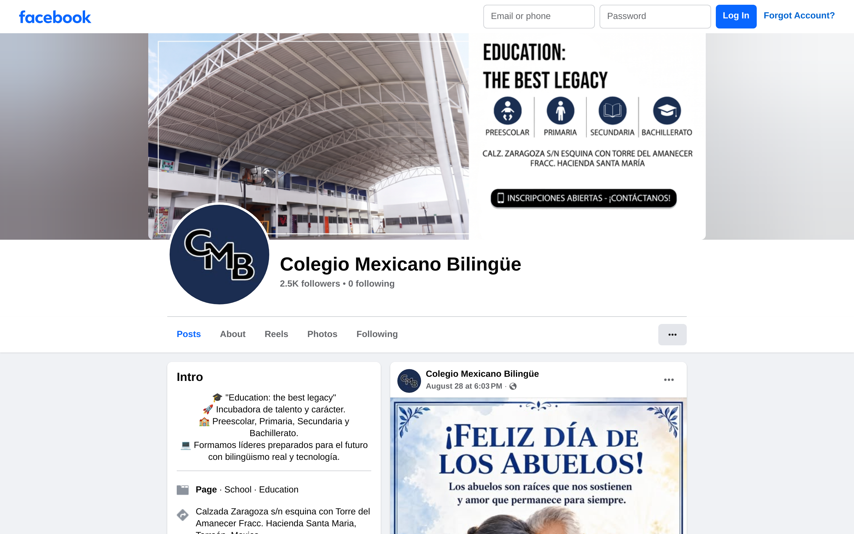 Capturado automáticamente de https://www.facebook.com/colegiomexicanobilingue — muro de acceso: así se ve el perfil desde fuera, sin sesión iniciada