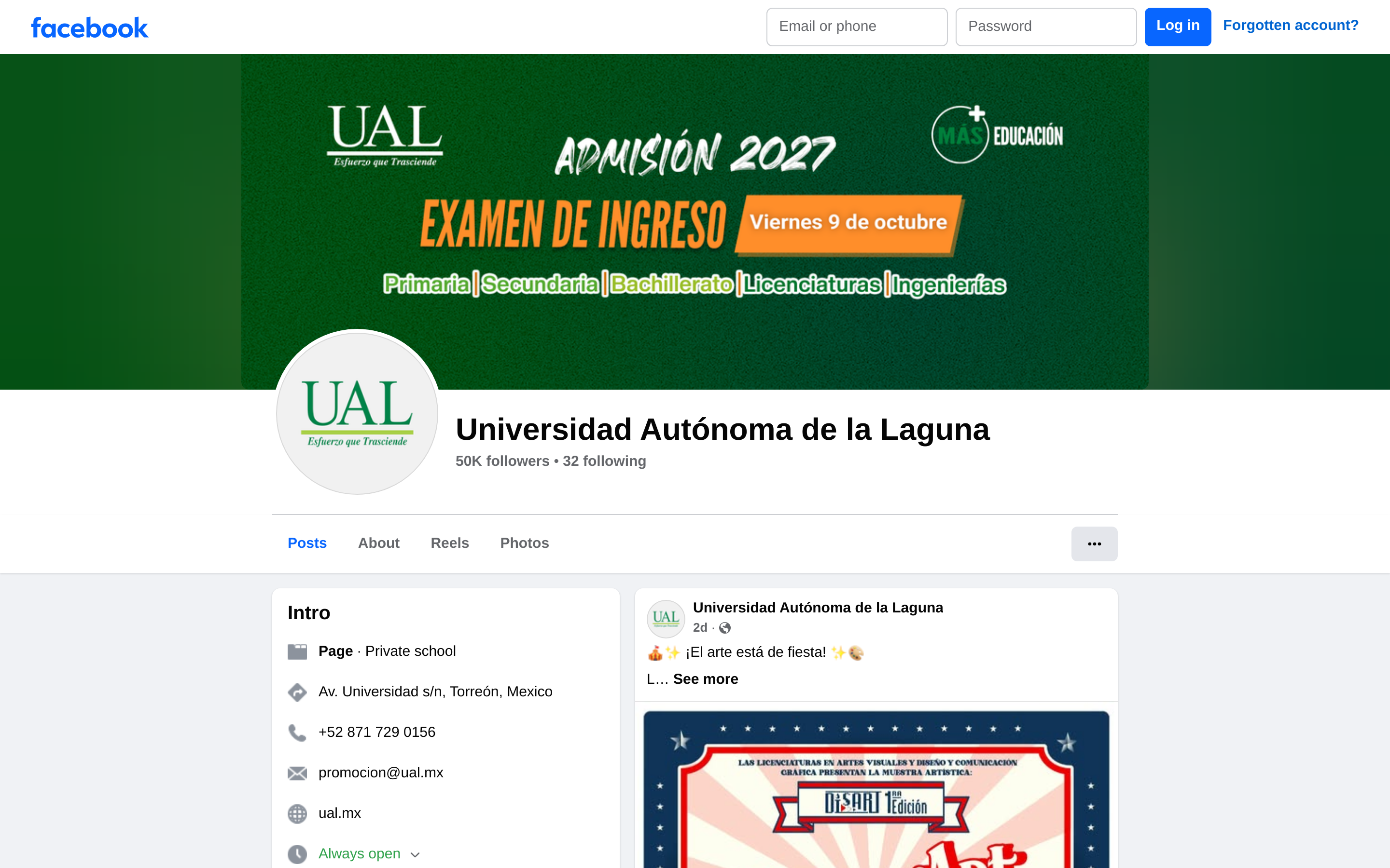 Capturado automáticamente de https://www.facebook.com/UAL.Oficial — muro de acceso: así se ve el perfil desde fuera, sin sesión iniciada